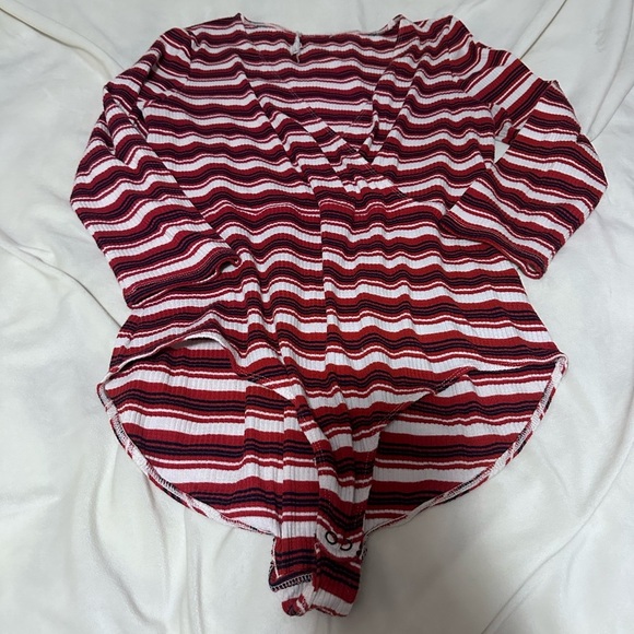 Anthropologie Striped Red and White Women's bodysuit M - Picture 1 of 3